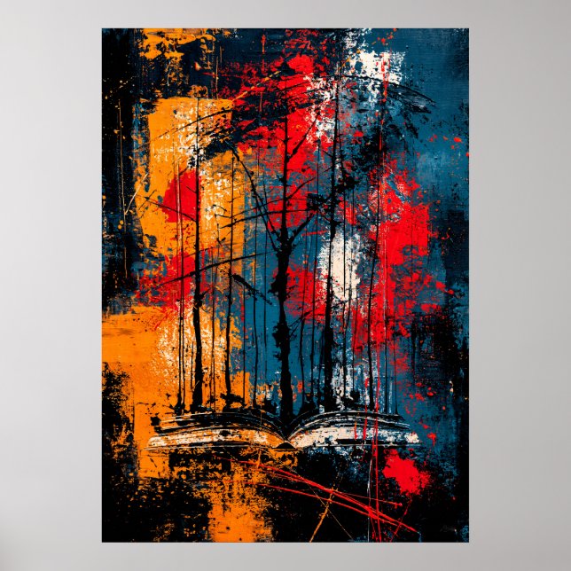 Neo-Expressionistischer Wald der Worte Buchliebhab Poster (Vorne)