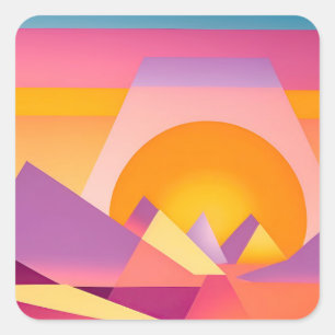 NEO GEO SUNSET LANDSCAPE QUADRATISCHER AUFKLEBER