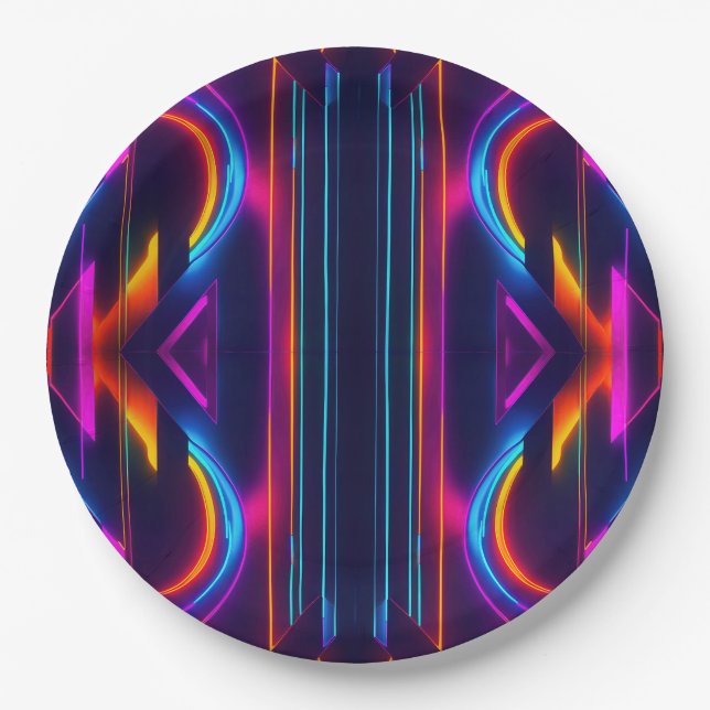Neo Geometric Neon Abstrakt Pappteller (Vorderseite)