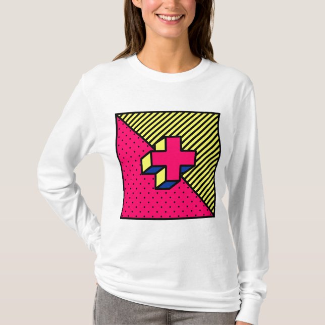 Neo Memphis Cross /Plus Signing Motif T-Shirt (Vorderseite)