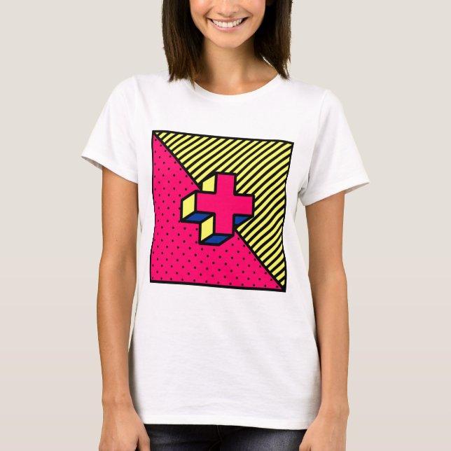 Neo Memphis Cross /Plus Signing Motif T-Shirt (Vorderseite)