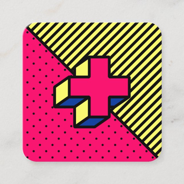 Neo-Memphis-Patch - Cross/Plus-Zeichen Quadratische Visitenkarte (Vorderseite)
