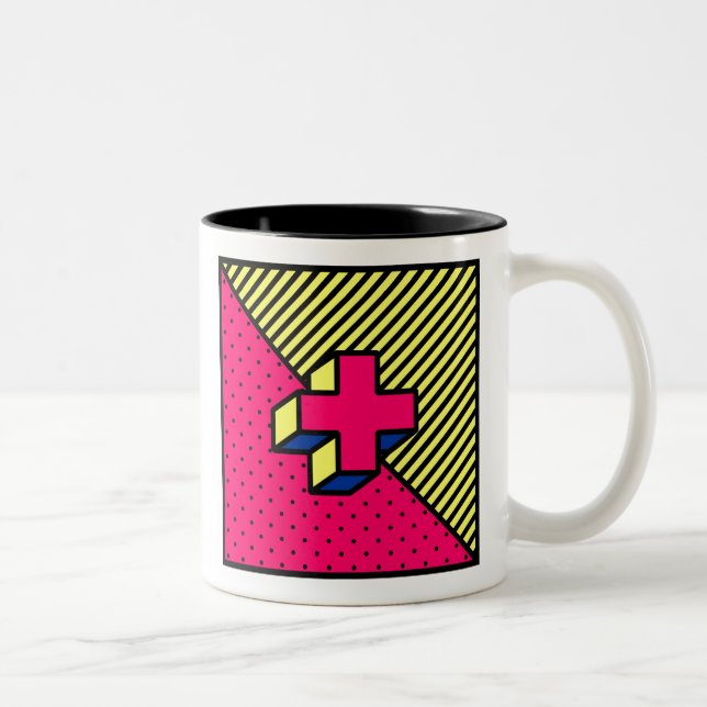 Neo-Memphis-Patch - Cross/Plus-Zeichen Zweifarbige Tasse (Rechts)