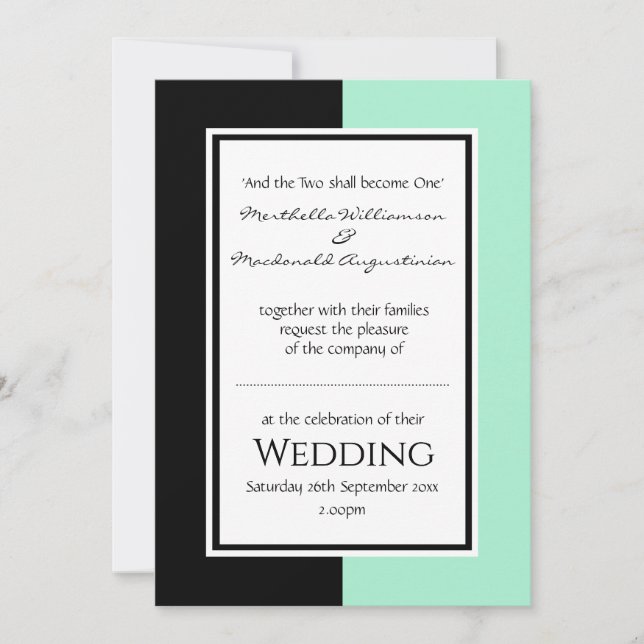 Neo Mint Black Personalisiert WEDING Einladung (Vorderseite)