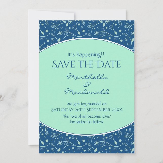 NEO MINT CLASSIC BLAU Ereignis Moderne Blüte Save The Date (Vorderseite)
