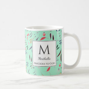 Neo Mint Floral WERTVOLL, um GOT Custom MONOGRAM Kaffeetasse