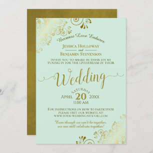 Neo Mint Green & Gold Wedding Livestream Einladung