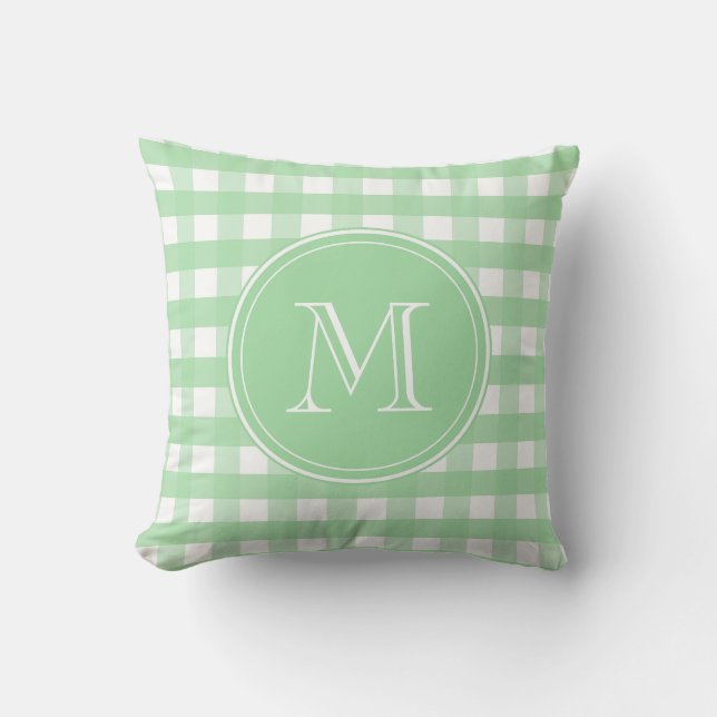 Neo Mint Green und White Gingham Kissen (Vorderseite)