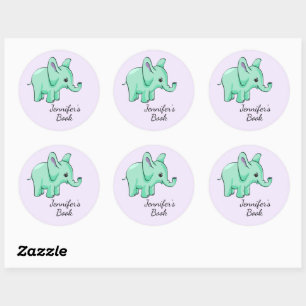 Neo Mint Lavender Elephant Child's Name Buchzeiche Runder Aufkleber