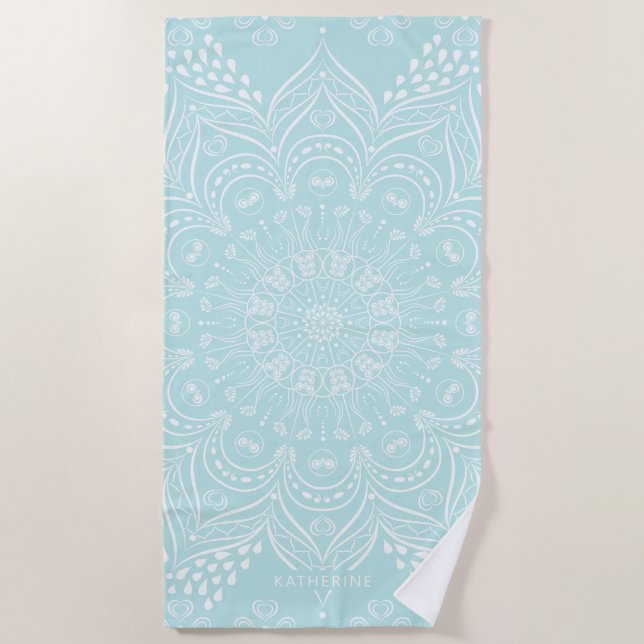 Neo Mint Mandala Elegantes Boho Muster Vorlage Strandtuch (Vorderseite)
