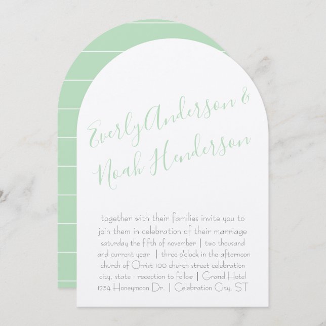 Neo Mint Minimalistisch Typografy Wedding Einladung (Vorne/Hinten)