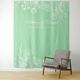 Neo Mint Modernes White Floral Foto Stand Hintergr Wandteppich