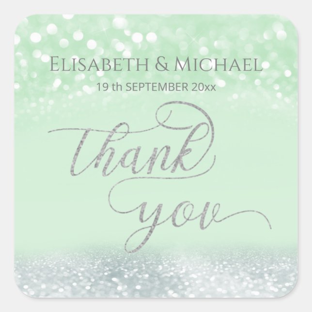 Neo mint silber-chic glittery trendy Kalligraphie Quadratischer Aufkleber (Vorderseite)