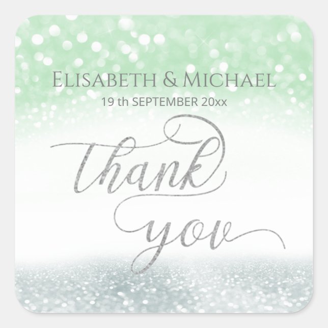 Neo mint silber-chic glittery trendy Kalligraphie Quadratischer Aufkleber (Vorderseite)