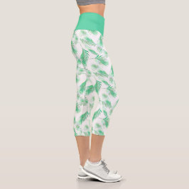 Neo Mint Tropical Palm Blätter Muster Capri Leggings