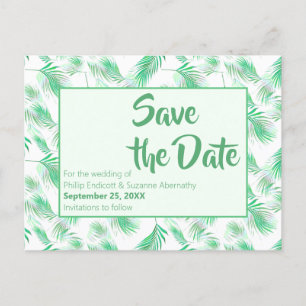 Neo Mint Tropical Palm Blätter Save the Date Ankündigungspostkarte