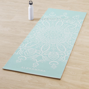 Neo Mint und White Personalisiert Boho Mandala Yogamatte
