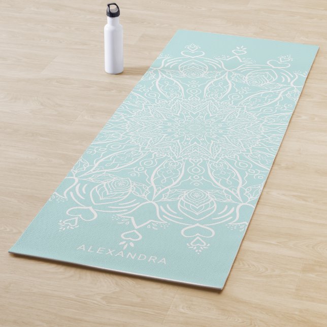 Neo Mint und White Personalisiert Boho Mandala Yogamatte (Beispiel)