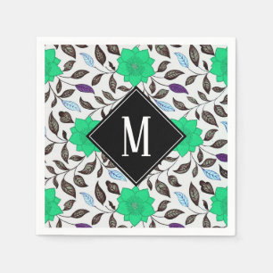 Neo-Mint-Vintage-Blumen-Mohn-Muster-Monogramm Serviette