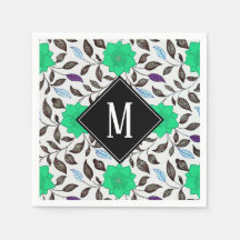 Neo Mint Vintages Blumenmohnmuster Monogramm