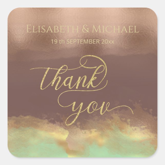 Neo-Minze Zimt Rose Goldfolie Aquarell Quadratischer Aufkleber (Vorderseite)