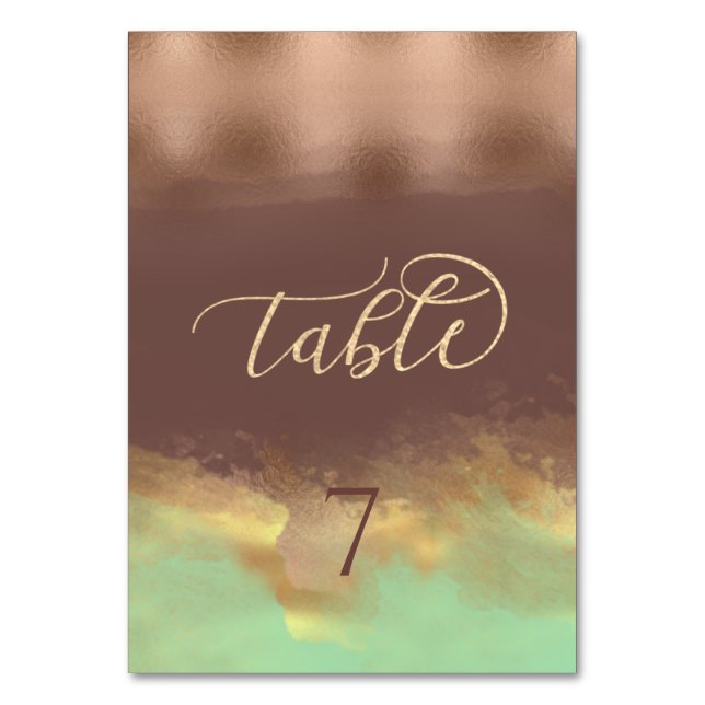 Neo-Minze Zimt Rose Goldfolie Aquarell Tischnummer (Vorderseite)