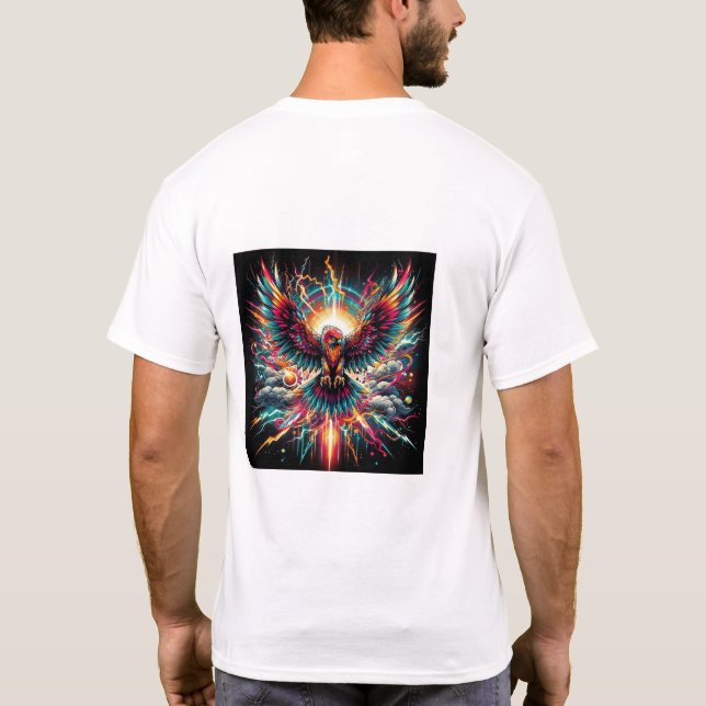 Neo Phoenix Explosion-Vibrant Electric Bird Art  T-Shirt (Rückseite)