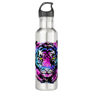 Neo Pink Tiger Head Portrait - Tiger Water Flasche Edelstahlflasche