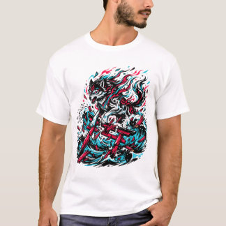 Neo-Traditioneller Japanischer Wolf-Geist Grafik T-Shirt