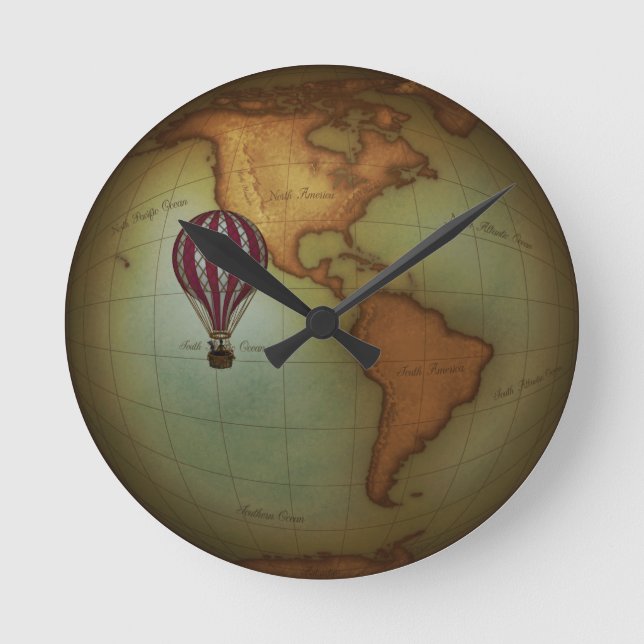 Neo-Viktorianisch Aeronauts Western Hemisphäre Kar Runde Wanduhr (Vorderseite)