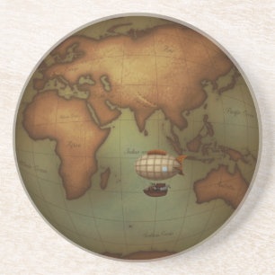 Neo-Viktorianische Weltkarte Steampunk-Luftschiff  Getränkeuntersetzer