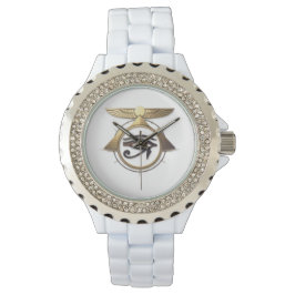 NeoAnkh 3D Golden Eye of Horus & Winged Sun Disk Armbanduhr