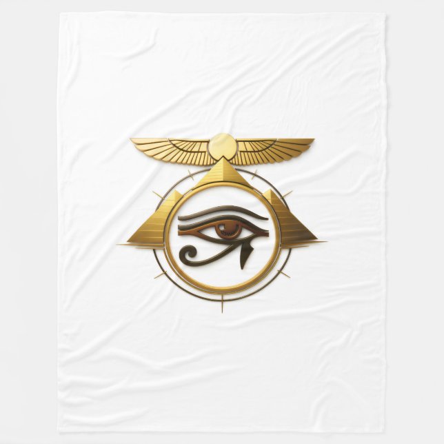 NeoAnkh 3D Golden Eye of Horus & Winged Sun Disk Fleecedecke (Vorderseite)