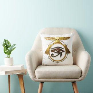 NeoAnkh 3D Golden Eye of Horus & Winged Sun Disk Kissen