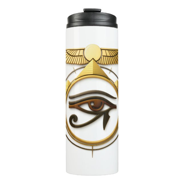 NeoAnkh 3D Golden Eye of Horus Winged Sun Disk Thermosbecher (Vorderseite)