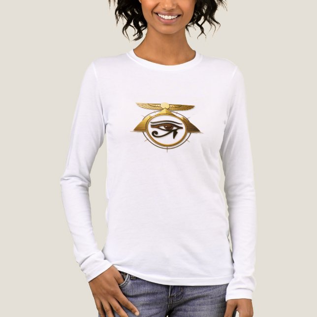 NeoAnkh 3D Golden Eye of Horus & Winged Sun Disk  Tri-Blend Shirt (Vorderseite)