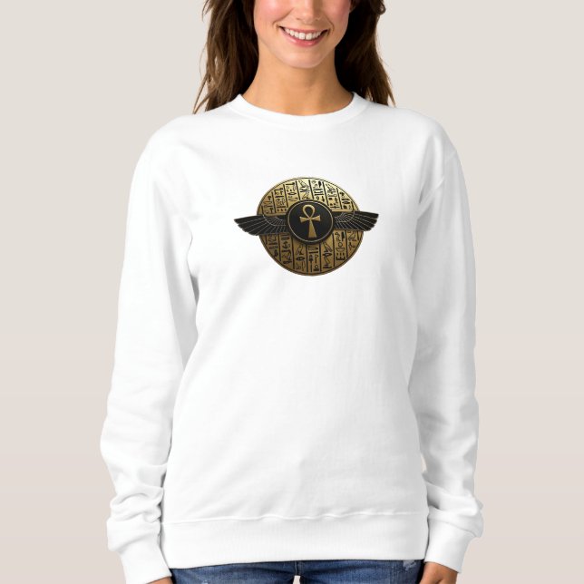 NeoAnkh 3D Golden Winged Ankh & Hieroglyphs Disk Sweatshirt (Vorderseite)