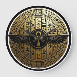 NeoAnkh Golden Ankh & Winged Sun Disk Hieroglyphic Große Wanduhr