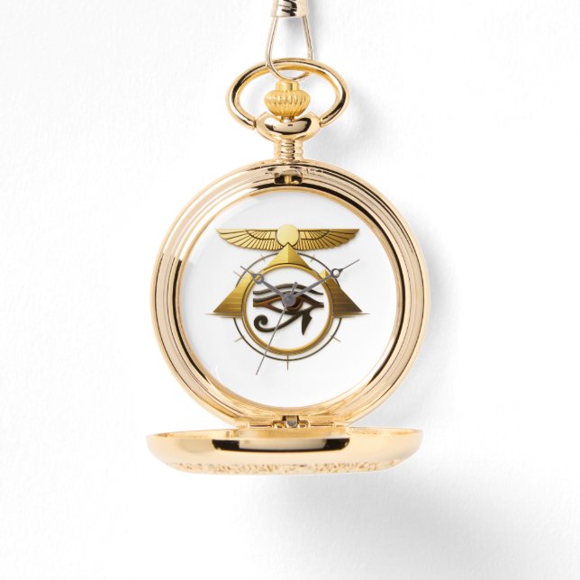 NeoAnkh Golden Eye of Horus & Winged Sun Disk Armbanduhr (Vorderseite)