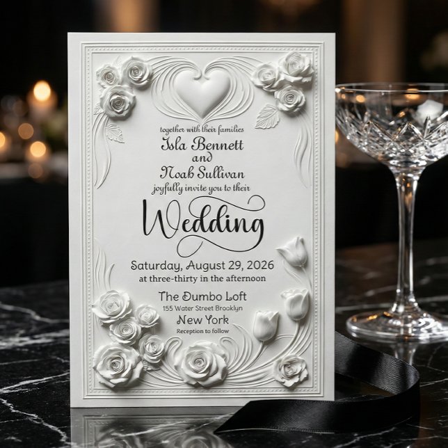 Neoclassical White Floral Baroque Romance Einladung (Von Creator hochgeladen)