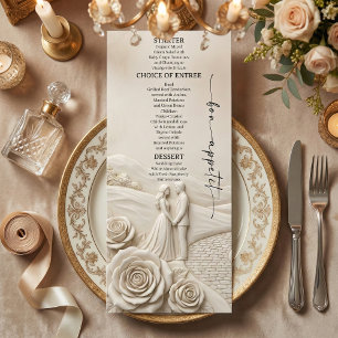 Neoklassische Cream-Garten-Romanze-Hochzeit Menükarte