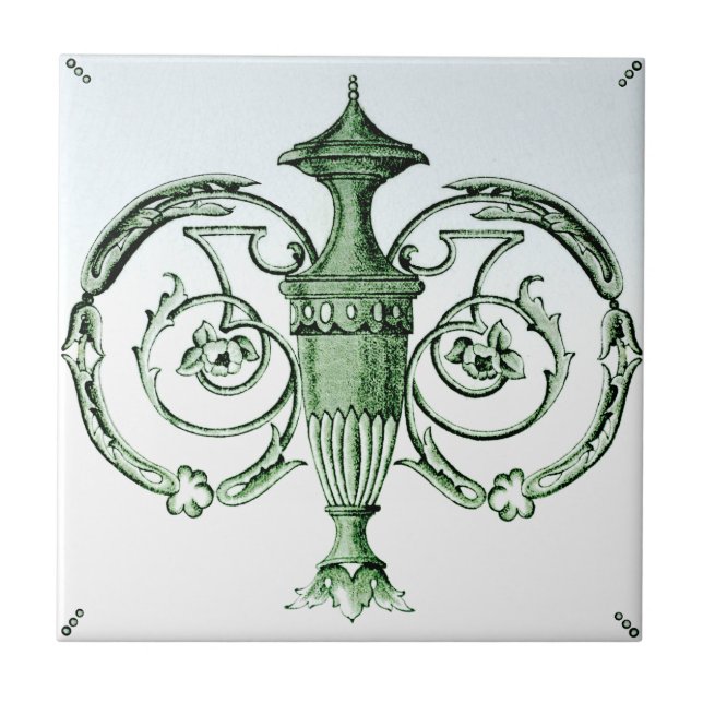 Neoklassische Green Urn 1880s Transferware Repro Fliese (Vorderseite)