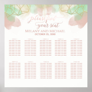 Neomint Blaush Gold Aquarellfarbe geometrisch Poster