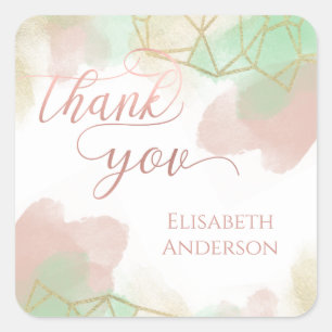 Neomint Blaush Gold Aquarellfarbe geometrisch Quadratischer Aufkleber