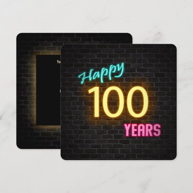 Neon 100. Geburtstag Auf Stein leuchten Schild Einladung (Vorne/Hinten)