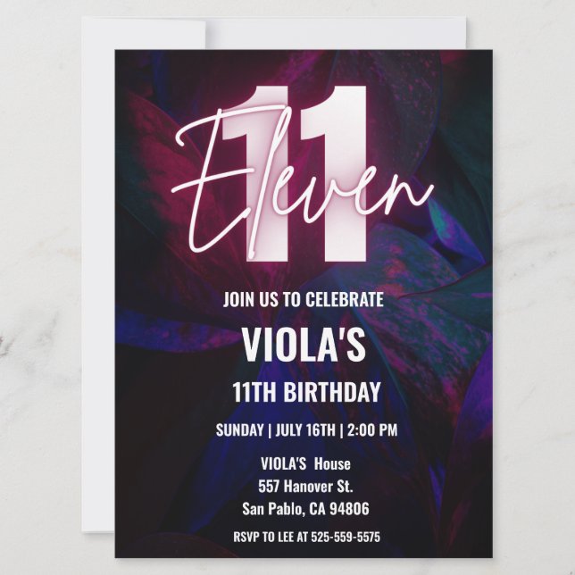 Neon 11. Geburtstag Einladung (Vorderseite)