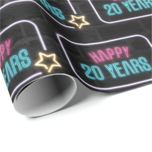 Neon 20. Geburtstag Marquee auf Brick Wrapping Pap Geschenkpapier
