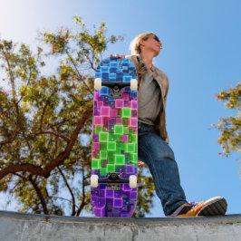 Neon 3D Cube Skateboard - Elektrisches Blau Pink