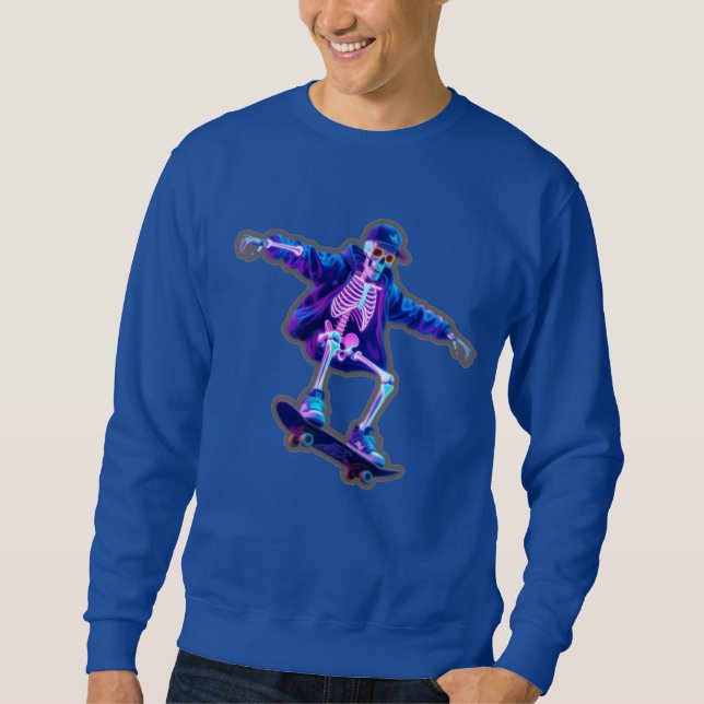 Neon 3D Skeleton Skateboarding – Funny Streetwear  Sweatshirt (Vorderseite)