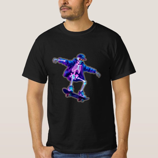Neon 3D Skeleton Skateboarding – Funny Streetwear  T-Shirt (Vorderseite)